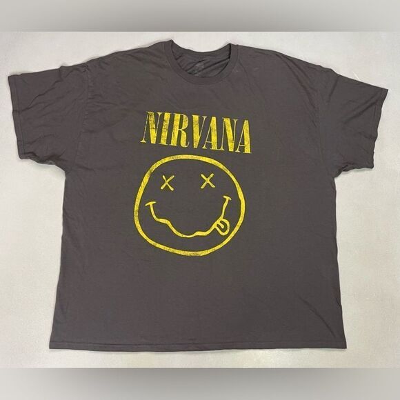 Nirvana Iconic Smiley Logo Graphic Men 3XL Gray Short Sleeve Music - Picture 1 of 5